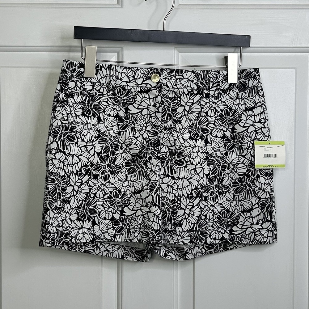 Anne Klein Shorts Womens 4 Botanical Black +‎ White NEW Tropical Resortwear